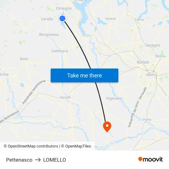 Pettenasco to LOMELLO map