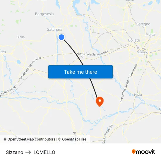 Sizzano to LOMELLO map