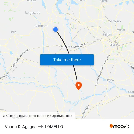 Vaprio D' Agogna to Lomello map