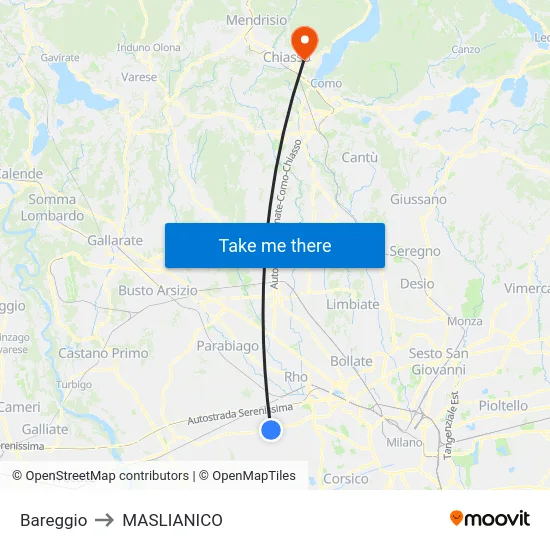 Bareggio to MASLIANICO map