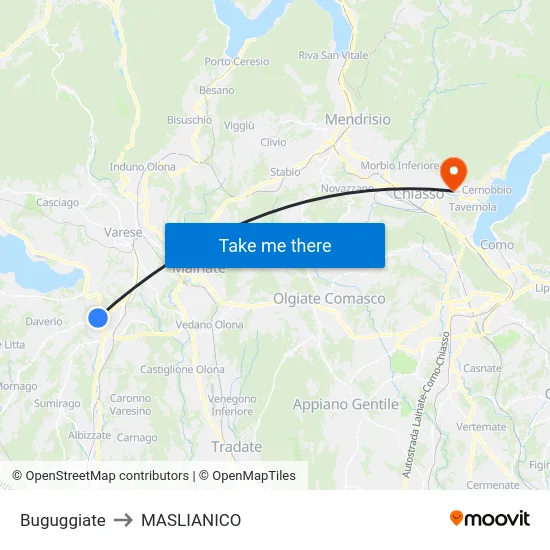 Buguggiate to MASLIANICO map