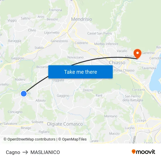 Cagno to MASLIANICO map