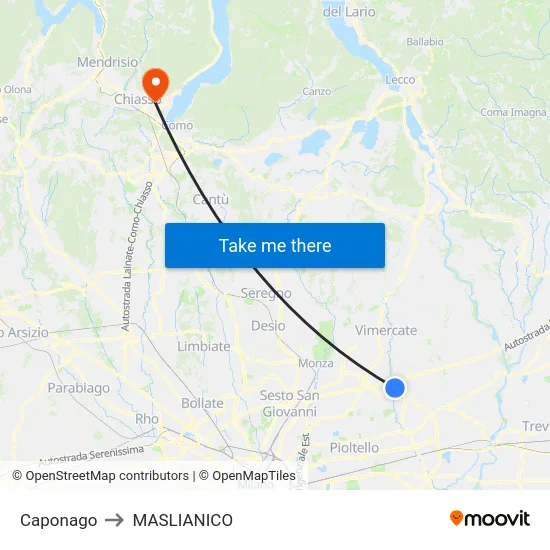 Caponago to MASLIANICO map