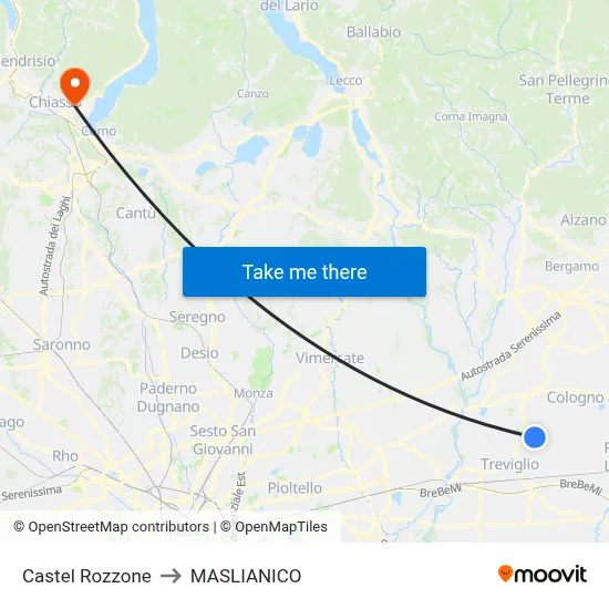 Castel Rozzone to Maslianico map