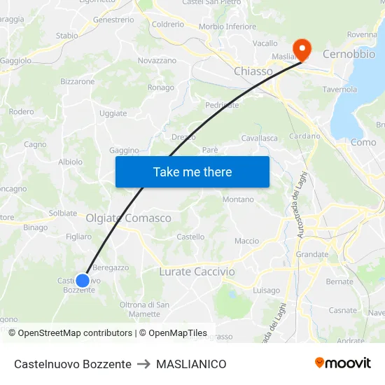Castelnuovo Bozzente to Maslianico map