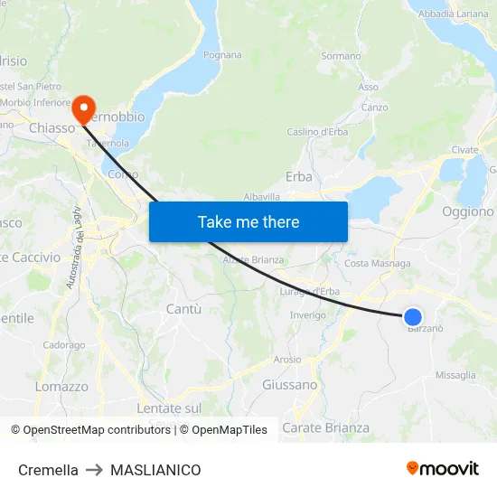 Cremella to Maslianico map
