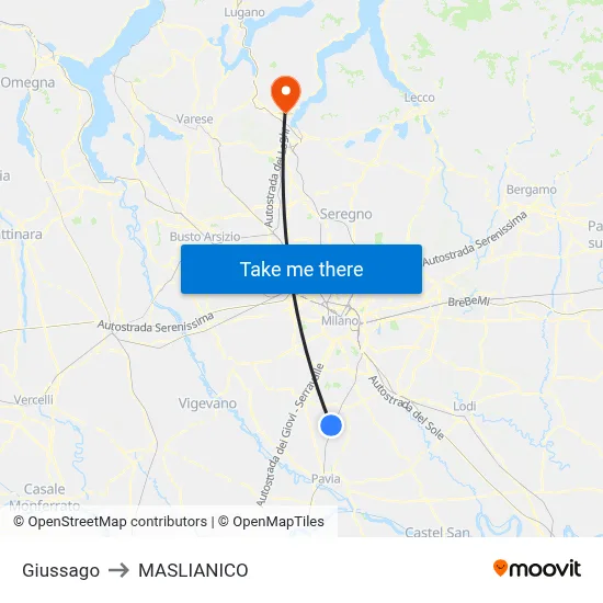 Giussago to Maslianico map