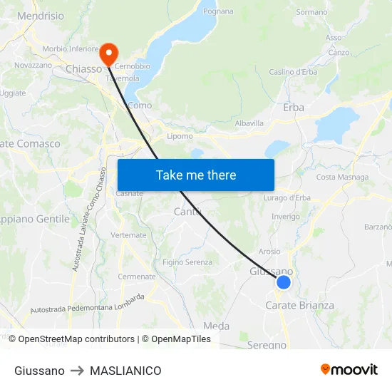 Giussano to Maslianico map