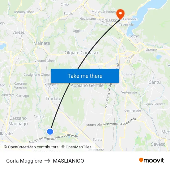 Gorla Maggiore to Maslianico map