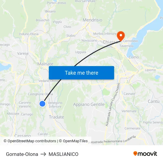 Gornate-Olona to Maslianico map