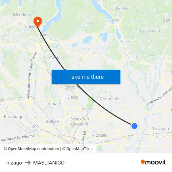 Inzago to Maslianico map