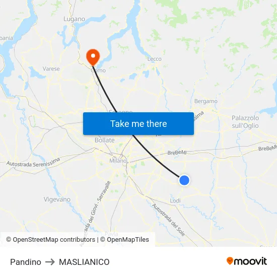 Pandino to MASLIANICO map
