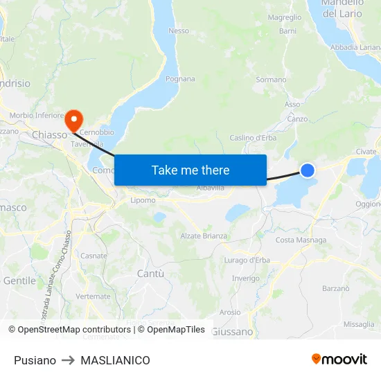 Pusiano to Maslianico map