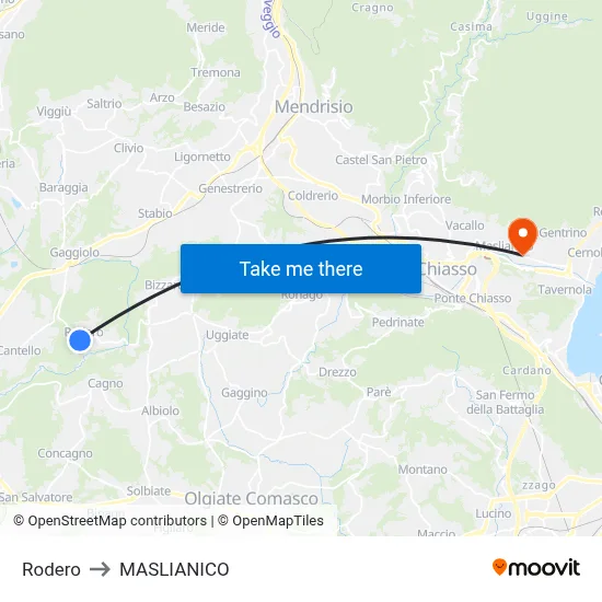 Rodero to Maslianico map