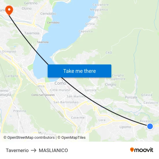 Tavernerio to Maslianico map