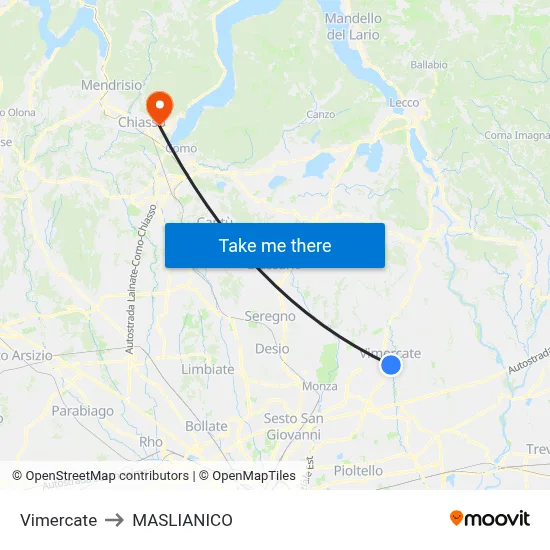 Vimercate to MASLIANICO map