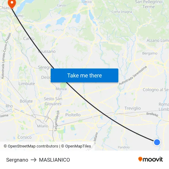 Sergnano to Maslianico map