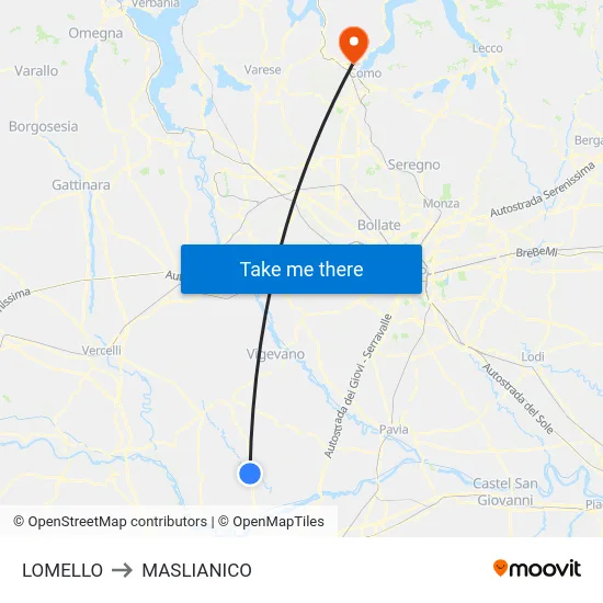 Lomello to Maslianico map