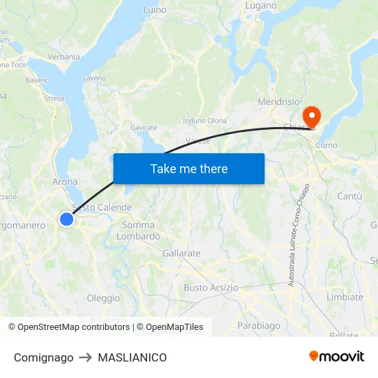 Comignago to Maslianico map