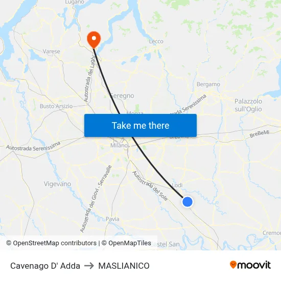 Cavenago D' Adda to Maslianico map