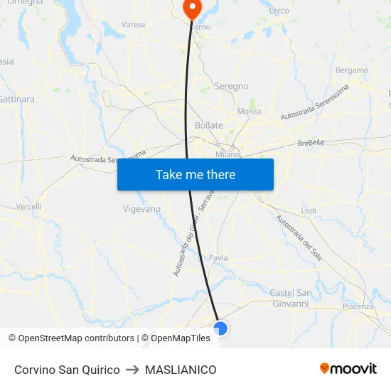 Corvino San Quirico to Maslianico map