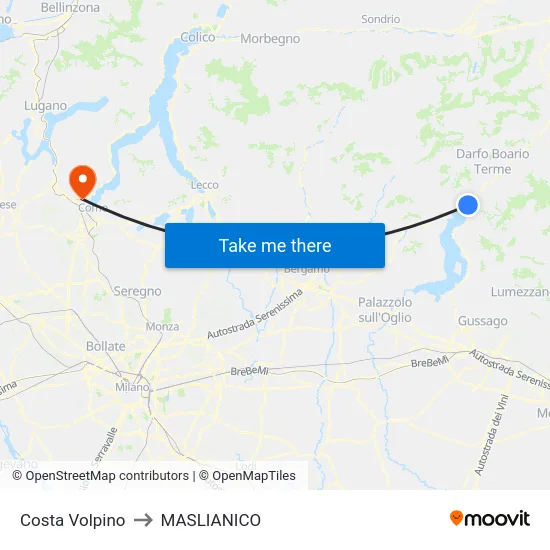 Costa Volpino to MASLIANICO map