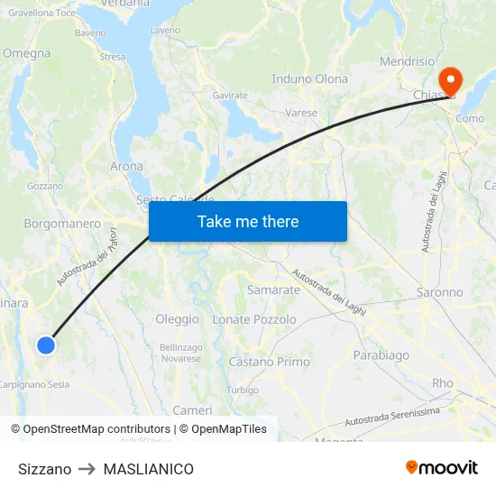 Sizzano to Maslianico map