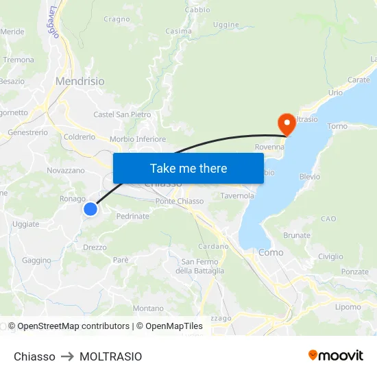 Chiasso to MOLTRASIO map