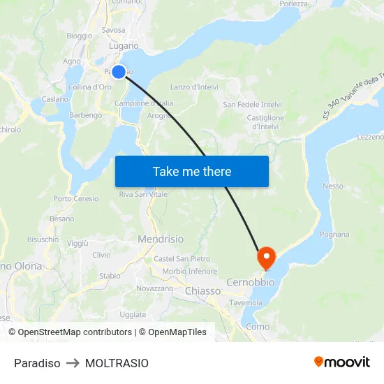 Paradiso to Moltrasio map