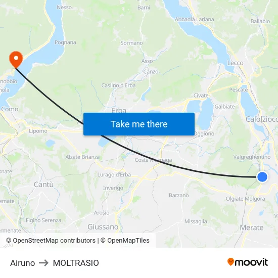 Airuno to Moltrasio map