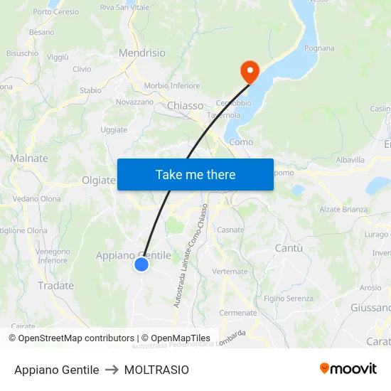 Appiano Gentile to MOLTRASIO map