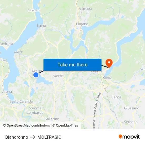 Biandronno to Moltrasio map