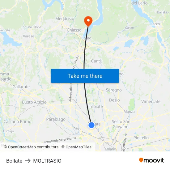 Bollate to MOLTRASIO map