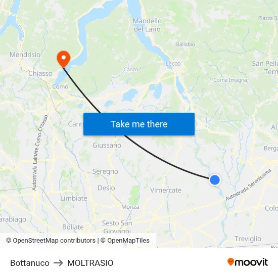 Bottanuco to Moltrasio map