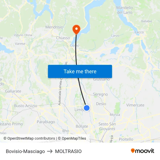 Bovisio-Masciago to MOLTRASIO map