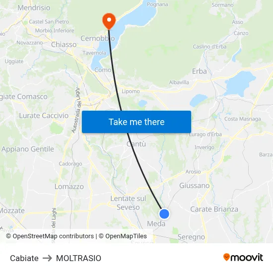 Cabiate to Moltrasio map