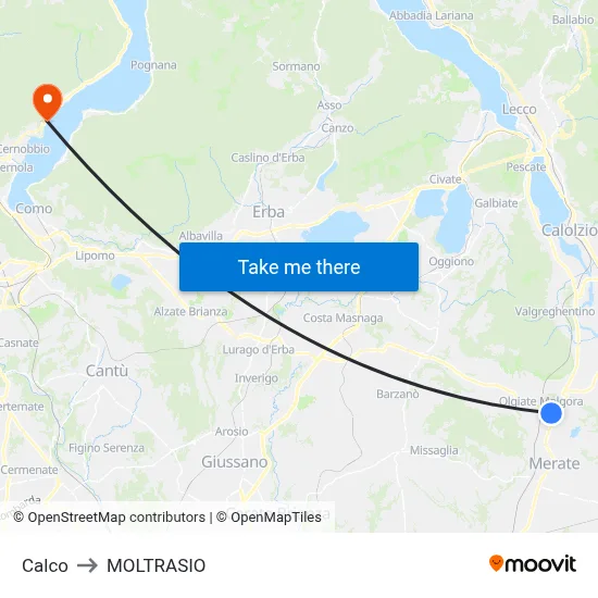 Calco to Moltrasio map