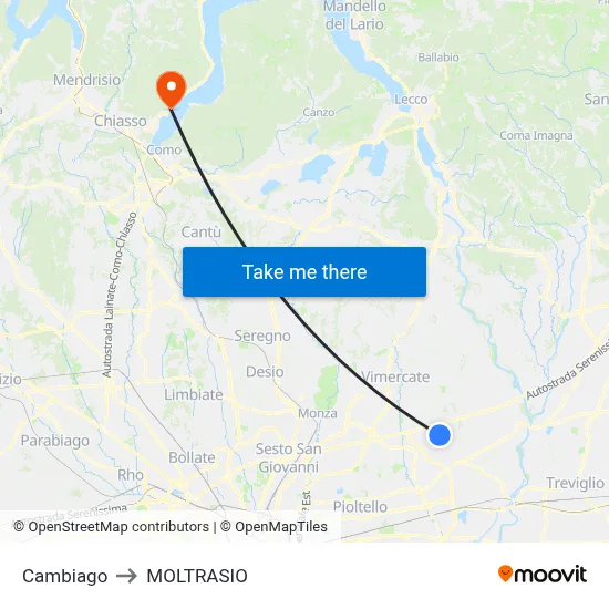 Cambiago to MOLTRASIO map