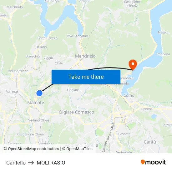 Cantello to Moltrasio map