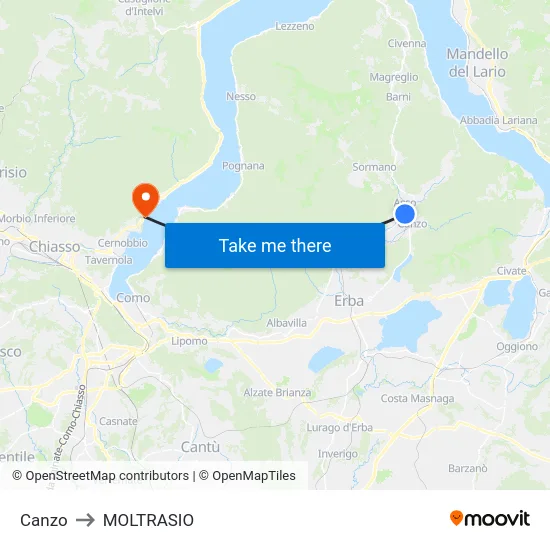 Canzo to Moltrasio map