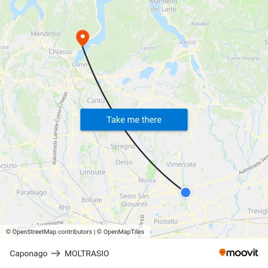 Caponago to MOLTRASIO map