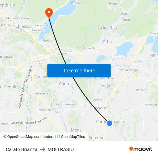 Carate Brianza to Moltrasio map