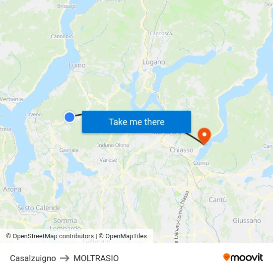 Casalzuigno to Moltrasio map