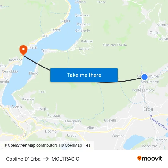Caslino d'Erba to Moltrasio map