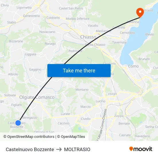 Castelnuovo Bozzente to Moltrasio map