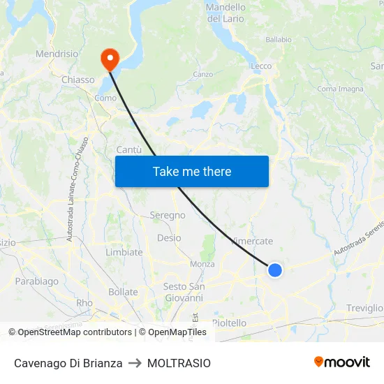 Cavenago Di Brianza to MOLTRASIO map