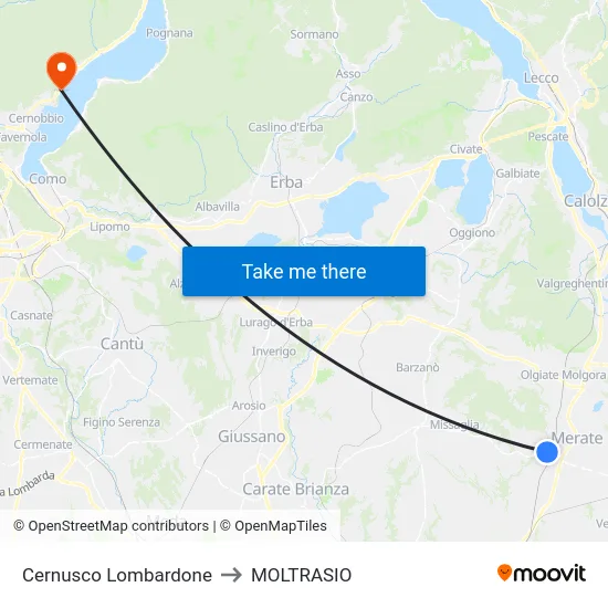 Cernusco Lombardone to Moltrasio map