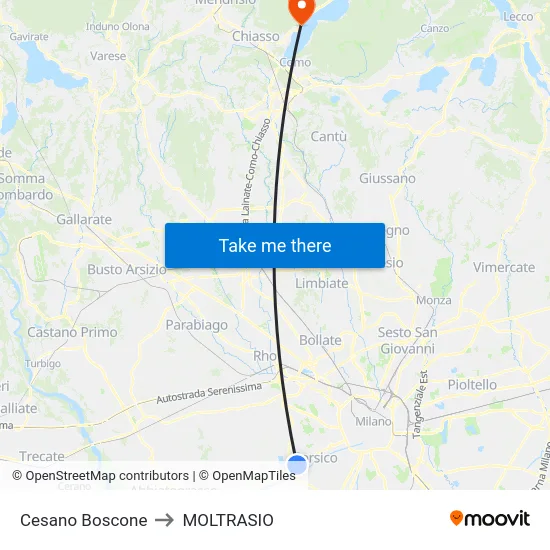 Cesano Boscone to Moltrasio map