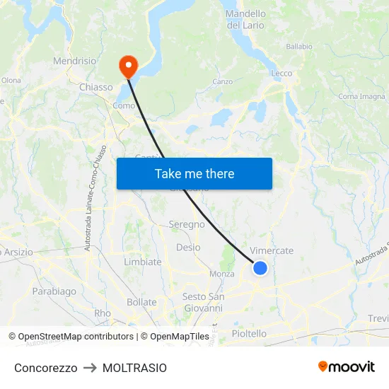 Concorezzo to Moltrasio map