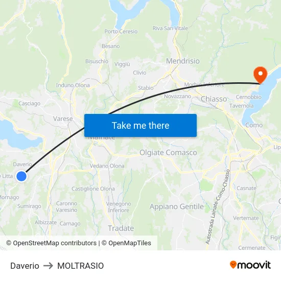 Daverio to Moltrasio map